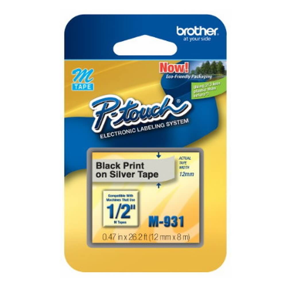 Fita Brother M-931 12mm Preto/Prata - Impressorajato